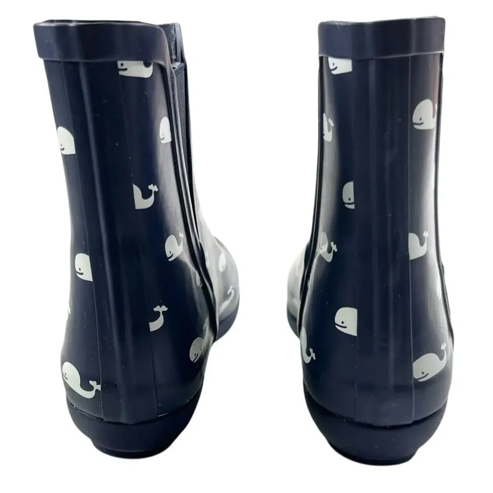 London Fog Waterproof Rain Boots 7 Chelsea Piccadilly Navy Blue Whale Nautical